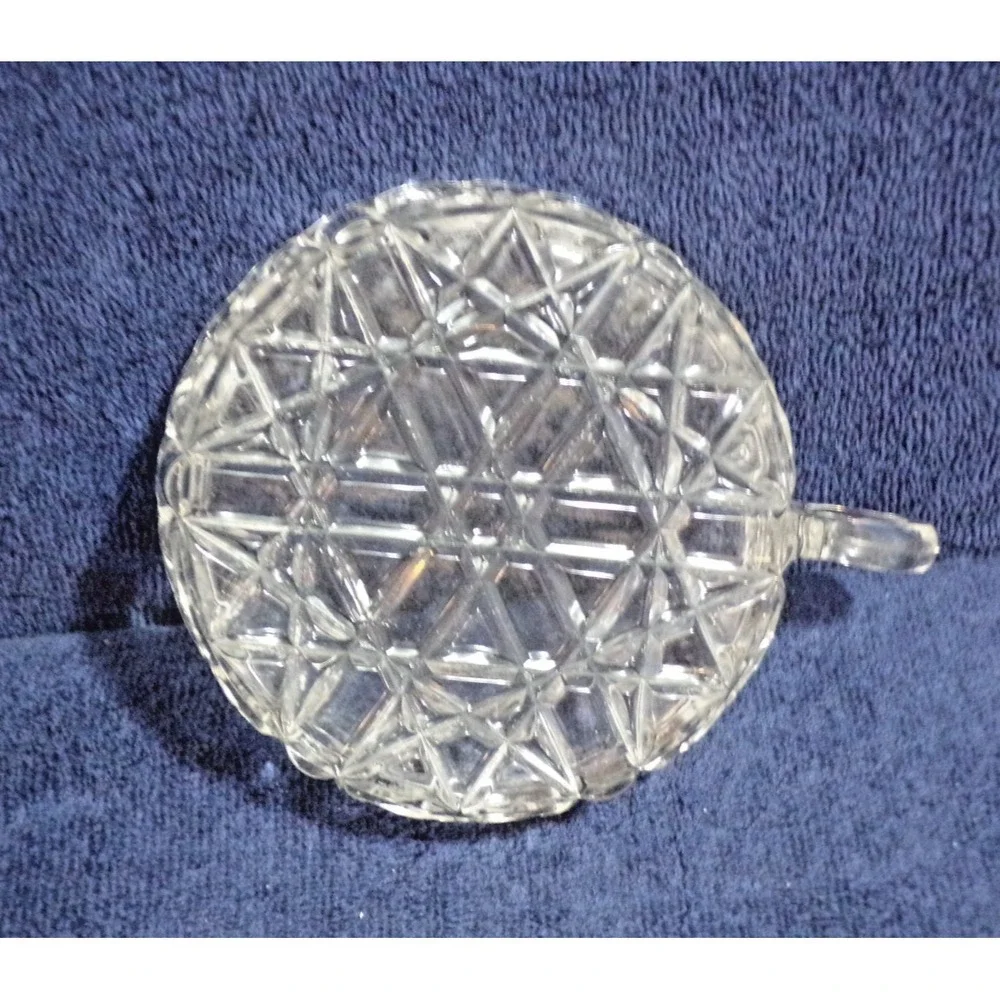 Cut Glass Star Crystal Like Nappy Cup or Trinket Candy Dish w/Handle